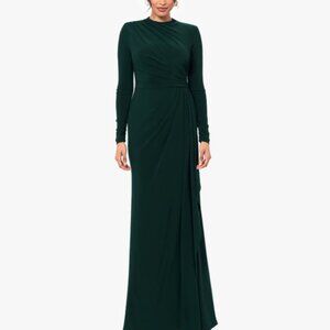 Betsy Adam "Jeanette" Long Sleeve Stretch Knit Side Ruffle Dress- Forest NWT